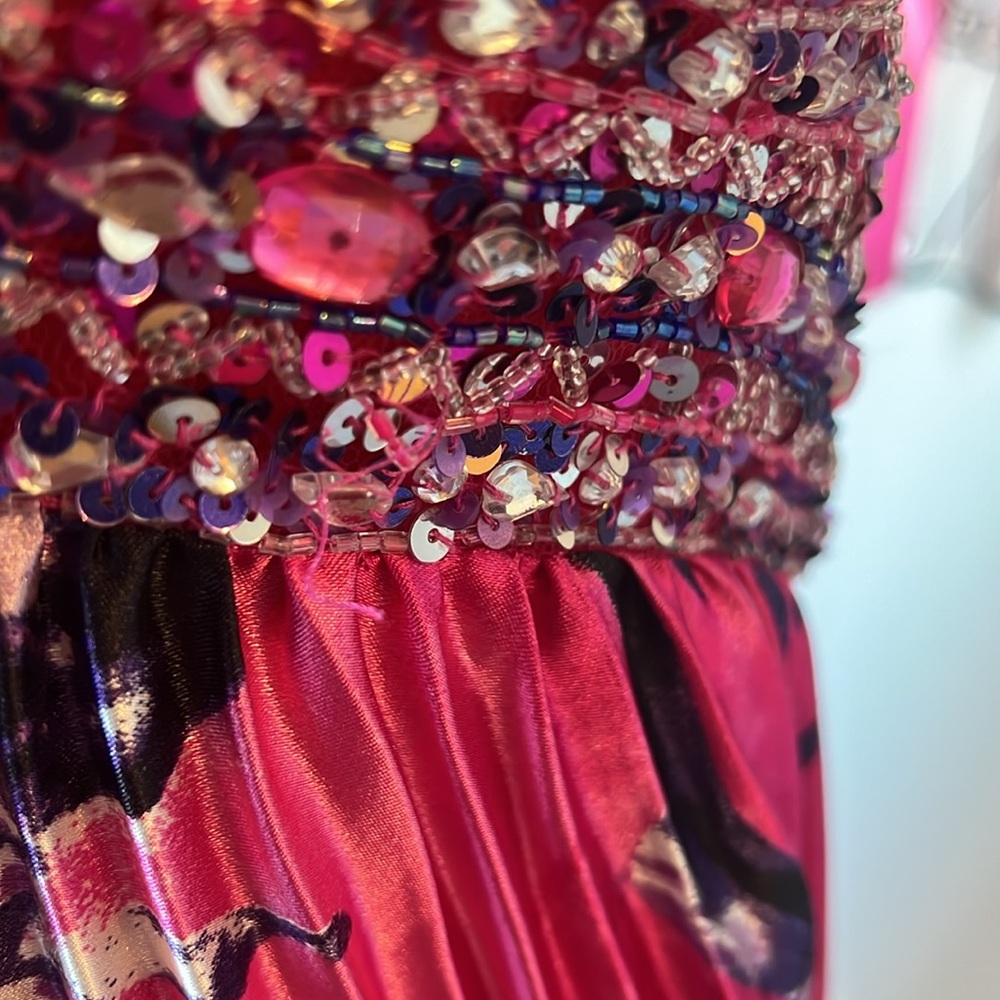 David's Bridal Vibrant Pink and Purple Midi Dress - Picture 6 of 6